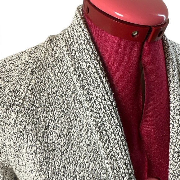 Nubbly knit white + black raglan sleeve open front cardigan two pockets - Picture 4 of 11